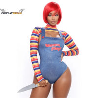 Halloween Carnival Costume for Women Scary Nightmare Killer Doll Wanna Play Movie Character Bodysuit Chucky Doll Costume Set 5XL