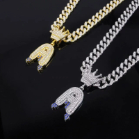 European North American Crown Letter A Diamond Set Gold Pendant Men's Cool Personalized Jewelry Stre