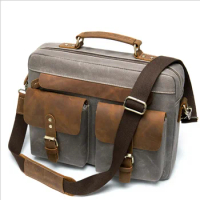 Canvas Men Bag 14 Inch Laptop Notebook Portfolio Leather School Women Working Daily Shoulder