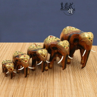 泰國實木貼片小象擺件家居客廳櫥窗裝飾工藝品辦公室招財大象擺設