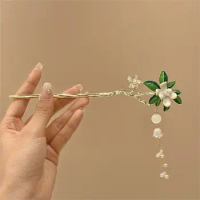 Gardenia Hair Sticks Headwear with Tassel Neo-chinese Style Cheongsam Hair Chopsticks Ideal Gift for