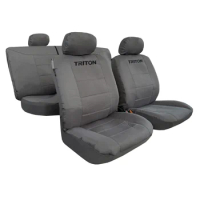 Canvas Seat Covers For Mitsubishi Triton, Waterproof Grey Full Set Embroidery Auto Protector, Airbag Safe Universal Easy Fit