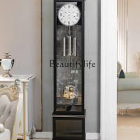 German Hermle Light Luxury the Grandfather Clock Chinese Retro Pendulum Clock Mechanical Solid Wood Large Clock