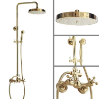 Shower Faucets Gold Brass Bathroom Shower Mixer Tap Faucet Set Rain Shower Head Wall Mounted Bathtub Faucet Sets zgf325