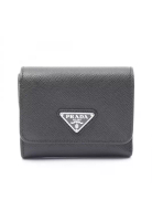 Prada Pre-Loved Prada SAFFIANO TRIANGOLO trifold wallet Saffiano leather black prada logo plate