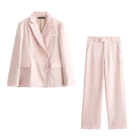 TRAF Women Pants Sets For Women 2 Pieces Office Blazer Coat Elegant Women Suit 2024 Winter Two Piece Set Women Outfit