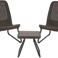 Keter Rio 3 Piece Resin Wicker Patio Furniture Set with Side Table and Outdoor Chairs outdoor furniture , Brown