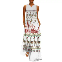 Feliz Navidad Christmas sweater pattern Long Dress birthday dress for women evening dress woman