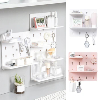 Punch-free Plastic Hole Board Wall Shelf Organizer Without Drilling Kitchen Bedroom Wall Hanging Pegboard Wall Shelf Rack Holder