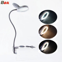 8X15X LED Desk Lamp Eye-Care 6W Magnifier Lamp with Clamp 3 Colors 10 Brightness Dimmable Desk Light Lamp Drafting Table Lamp