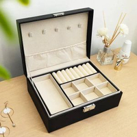 雙層帶鎖pu皮革首飾收納盒耳環戒指飾品收納盒子包裝盒珠寶箱禮盒