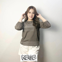 KeceOfficial Baju Wanita Lengan Panjang Blouse Balon Salur Warna Bahan Cotton Combed
