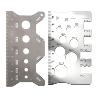 เครื่องมือวัดระยะปีกนก (Pitch Gauge) แบบสกรู 2 ชิ้น พร้อมตารางขนาดมาตรฐานสำหรับเกลียวแบบเมตริก ทำจาก