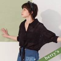 betty’s貝蒂思　洞洞布綁帶短版罩衫上衣(黑色)