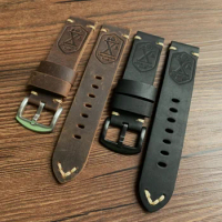 Handmade 22mm Brown Black First Layer Cowhide Leather Watchband Vintage Thick Bracelet For Tudor Seiko Uboat Pilot Watch Strap