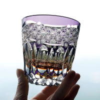 江戶切子水晶玻璃水杯手工雕刻高顏值酒杯高端送禮威士忌杯曙光