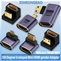 Mini HDMI 360 Degree U-shaped gender Adapter 180 Mini HDMI Male to HDMI Female Angled L Converter 8K HD 2.1V Extension 4K 60Hz