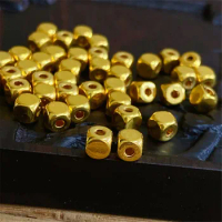 1pcs Pure 999 24K Yellow Gold Women Lucky 4mm Square Bead Pendant