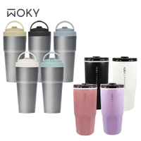 【WOKY 沃廚】Ti 純鈦渾圓杯770ml-AllDay隨行款 (抗熱款)+AURA簡約真陶瓷激凍杯800ml