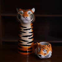英國高檔 出口動物老虎造型手繪創意陶瓷花瓶 立體創意杯藝術收藏