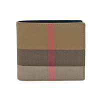 【BURBERRY 巴寶莉】經典格紋棉布對開零錢袋短夾皮夾