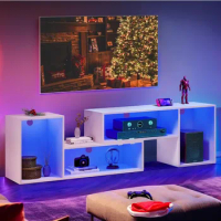 DIY TV Stand w/LED Strip, Modern Deformable Entertainment Center for 75/70/65/60/55/50/45 inch TVs, Gaming TV Consoles 2 Pieces