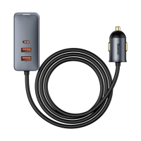 【BASEUS】倍思 120W倍享帶線四孔快充車用充電器2Type-C+2USB-A(車載充電器/車載供應器/點菸器/擴充車充)