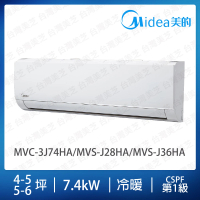 【MIDEA 美的】4-5+5-6坪一對二冷暖變頻分離式冷氣(MVC-3J74HA/MVS-J28HA/MVS-J36HA)