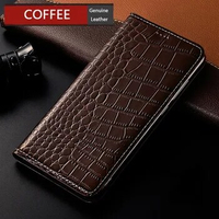 Crocodile Pattern Genuine Leather Magnetic Flip Cover For LG Stylo 5 6 Wing 5G Welvet 5G Cases