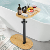竹制浴缸置物架落地式可調節收納架家用浴缸桌紅酒伸縮架手機支架