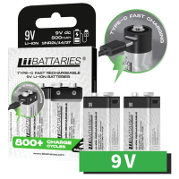 LiiBATTARIES Type-C 快充 Li-ion鋰電充電池 - 9V (2粒裝)