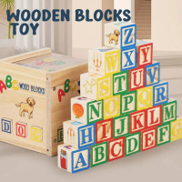 Kids ABC Wooden Early Education Letter Cognitive Toys Alphabet Stacking Stamping Blocks 27pcs Montes