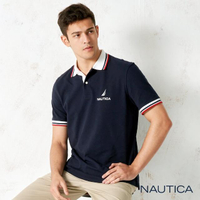 【NAUTICA】簡約拼接撞色領短袖POLO衫(藍色)