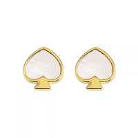 Kate Spade 黑桃LOGO設計珍珠母貝鑲飾金屬穿式耳環(奶油白x金)