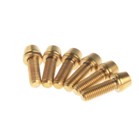 6pcs/12pcs Titanium Bolts M5 M6x16 18 20 25mm Conical Head Srews with Washer for Bicycle Stems Blue Black Rainbow Gold