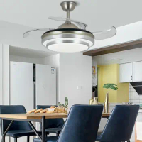 36 Inch Modern Adjustable Invisible Ceiling Fan Light Lamp LED Acrylic ABS Chandelier w/Remote Retractable for Living Room Foyer