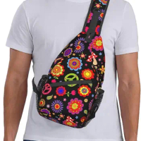 Cartoon Flower Mushroom Butterfly Peace Symbols Sling Backpack Crossbody Sling Bag Travel Chest Daypack Hiking Shoulder Bag