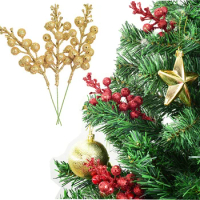 15pc Christmas Decorations 2022 Flash Flowers Christmas Berry Ornament DIY Wreath Crafts Gift Fireplace for Holiday Home Decor