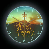 Jesus He Is Risen Silent Quartz Wall Clock With LED Backlight Christian Easter Religious Home Decor Lighted Clock Spiritual Gift