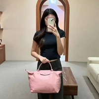 Tas LONGCHAMP LE PLIAGE CUIR LEATHER PINK SHOULDER BAG MEDIUM 100% ORIGINAL 30X13X17CM