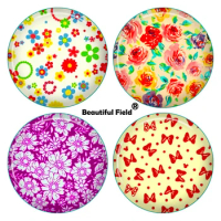 10mm 12mm 25mm 14mm 16mm 18mm 20mm 30mm Photo Pattern Round Glass Cabochons Colorful Beautiful Flowers