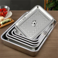 1mm 304 stainless steel have cover square tray plate Rectangular Plate Barbecue flat bottom Grill Fish Tray BBQ Food Container