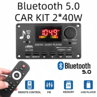 Bluetooth 5.0 MP3 Decoder Board 2*40W 80W Amplifier Audio Player 12V DIY MP3 Player Car FM Radio Module TF USB Mic Record Call