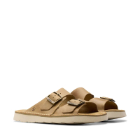 【Clarks】金屬扣環工藝縫線拖鞋 (深沙色)-UK 7.5