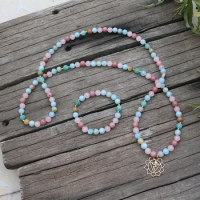 8mm Natural Stone Beads,Rhodrochrosite, Amazonite, Pink, JapaMala Sets,Spiritual Jewelry,Meditation,Inspirational,108 Mala Beads