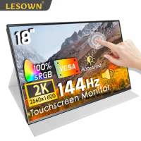 LESOWN 144Hz 2.5K Ultrawide USB C Touchscreen Monitor 18 inch Portable 2560x1200 100%sRGB Monitor Extender Screen for Laptop PC