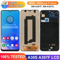 A30S Screen with Fingerprints, for Samsung Galaxy A30S A307 A307F LCD Display Digital Touch Screen with Frame Assembly Parts