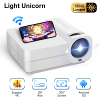 Light Unicorn T28 4K 13000 Lumens LED Video Projector Android 5G WiFi 1080P Native 300Inch Home Cinema Theater Smart TV Beamer