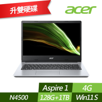 ACER 宏碁 A114-33-C53V 14吋輕薄筆電 (N4500/4G/128G+1TB PCIe SSD/Win11S/特仕版)