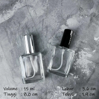 Botol Parfum Spray 15ml Kaca Tebal Kotak Pipih / Gepeng - Isi Ulang Minyak Wangi Refill